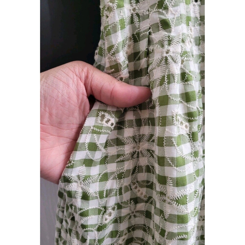 NWT Tuckernuck Delaney Green Gingham Embroidered Mini Dress Puff Sleeve Sz Small - Picture 7 of 11